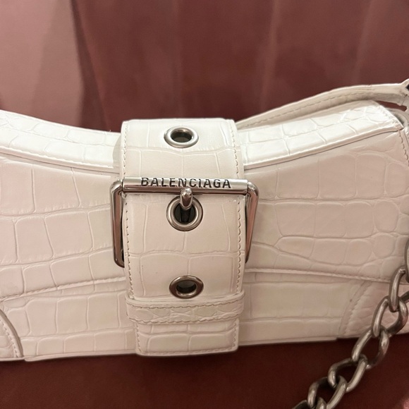 Authentic White Balenciaga Lindsay Croc Embossed Shoulder Bag - Picture 3 of 13